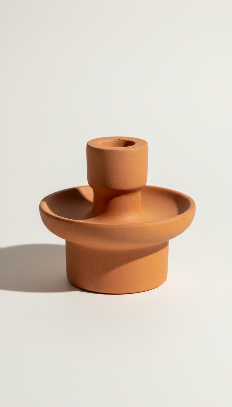 Terracotta Accent Candle Holder with Matte Glaze