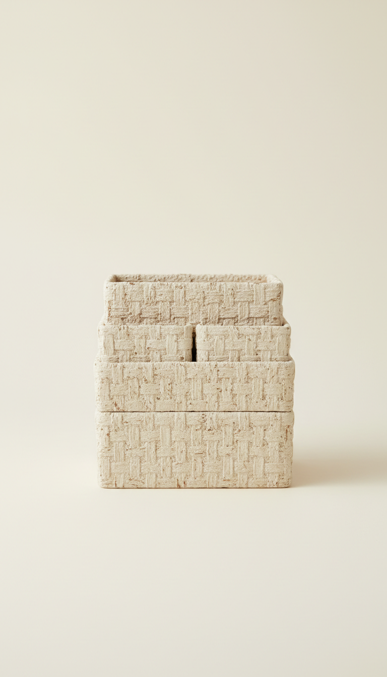 Textured Cream Organizer with Lid
