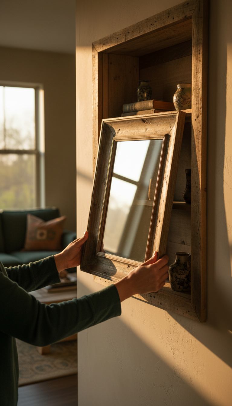 Patina Wood Wall Mirror – close-up detail