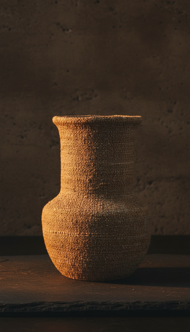 Hand-poured soy candle in a stoneware vessel, styled in a room