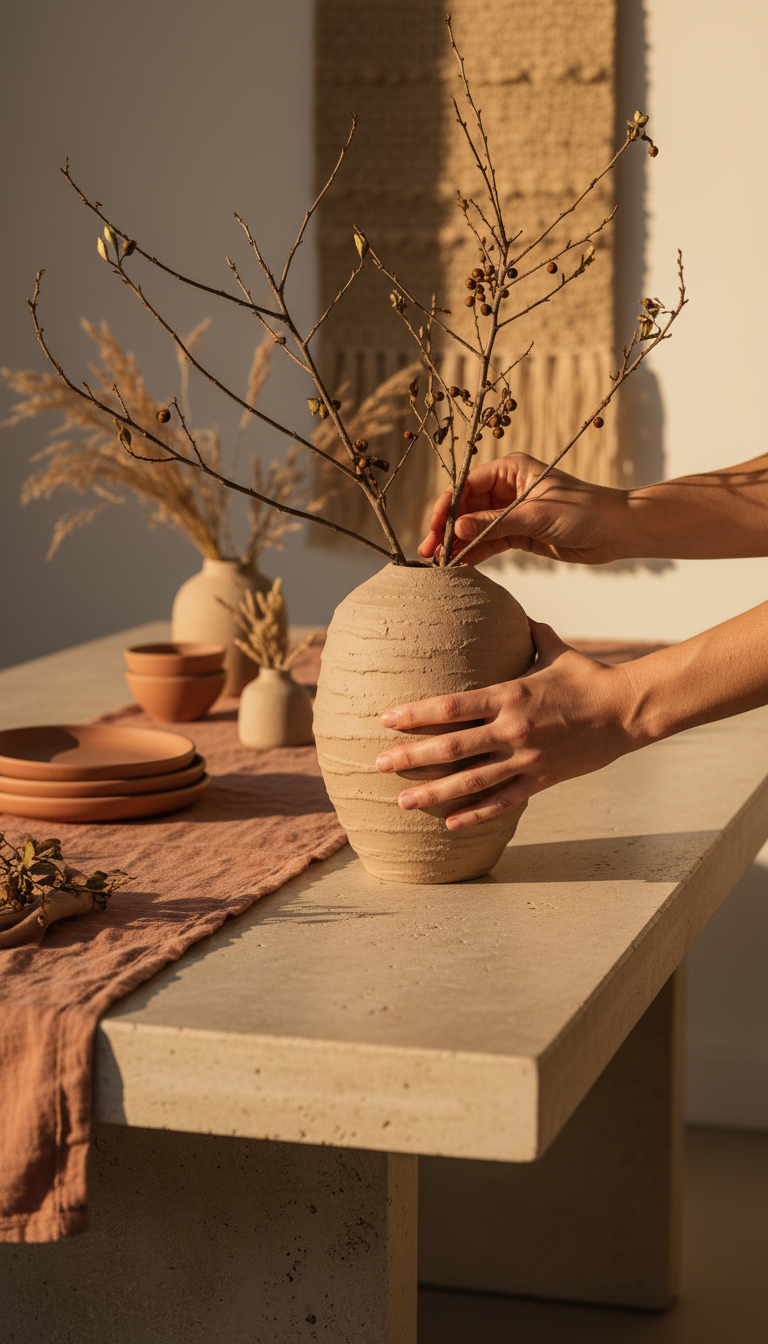 Textured Ceramic Vase in Warm Taupe, view 3
