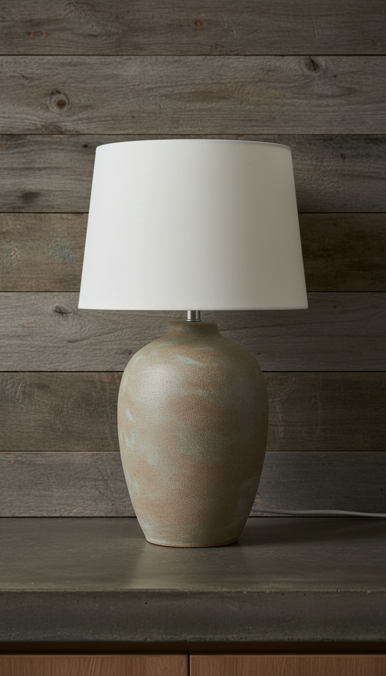 Stoneware Table Lamp with Linen Shade, view 2