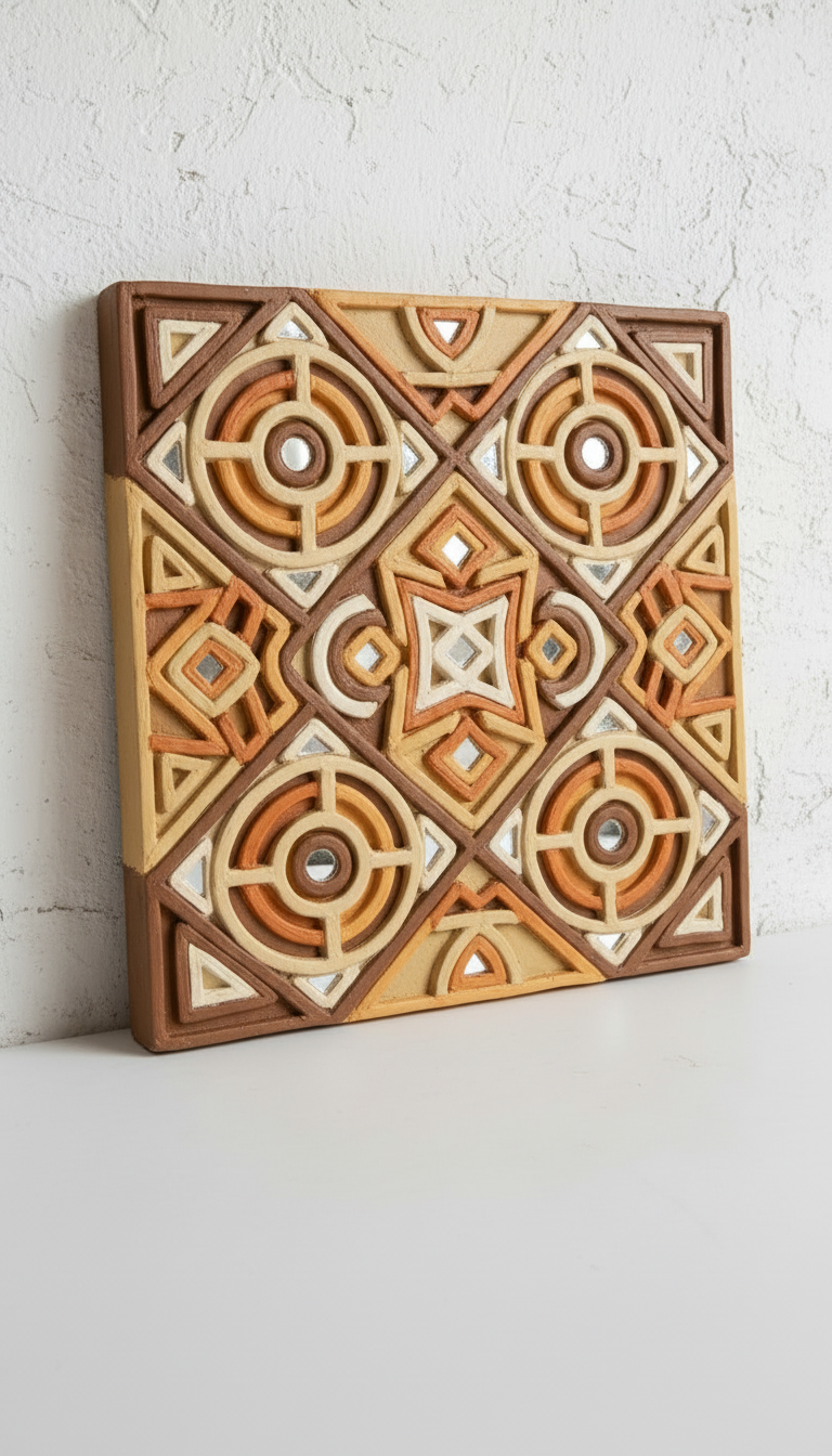Geometric Lippan Art Mural – styled in a room