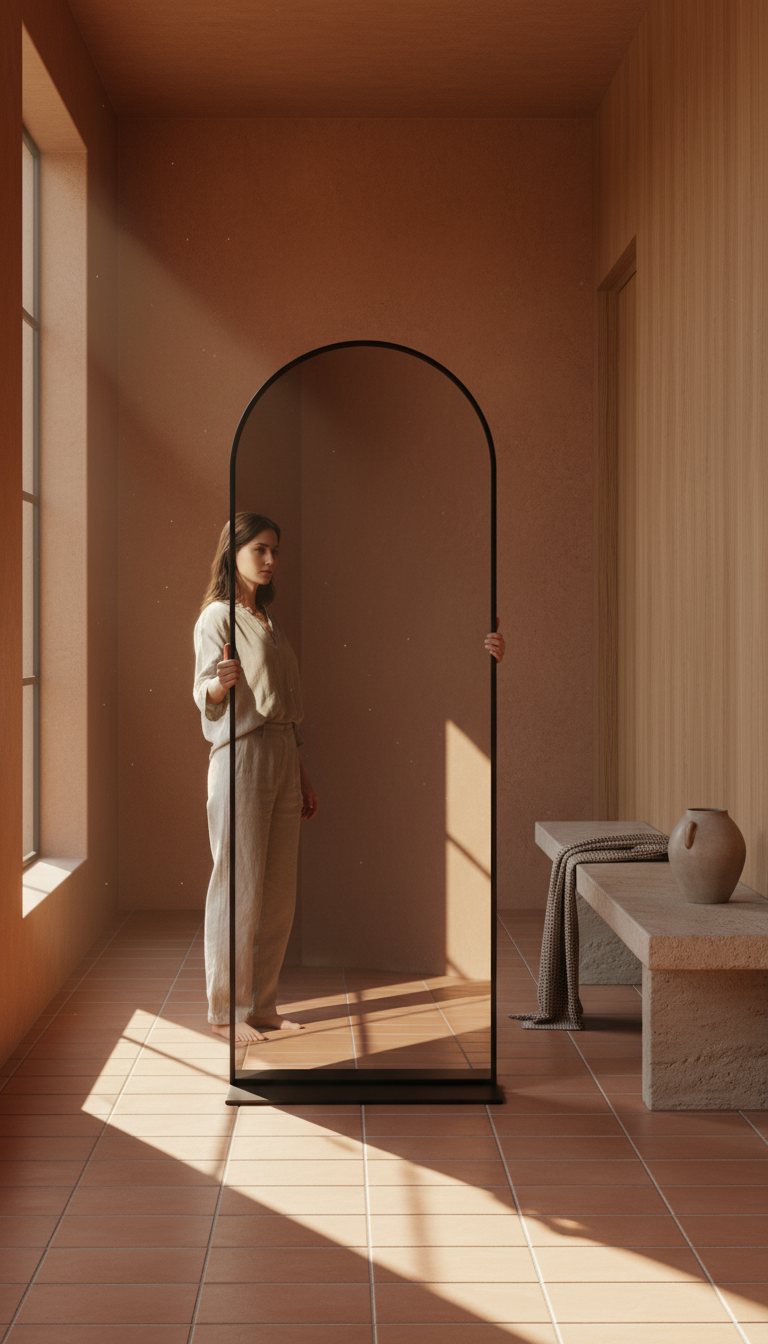 Full Length Standing Mirror – Black Metal – close-up detail