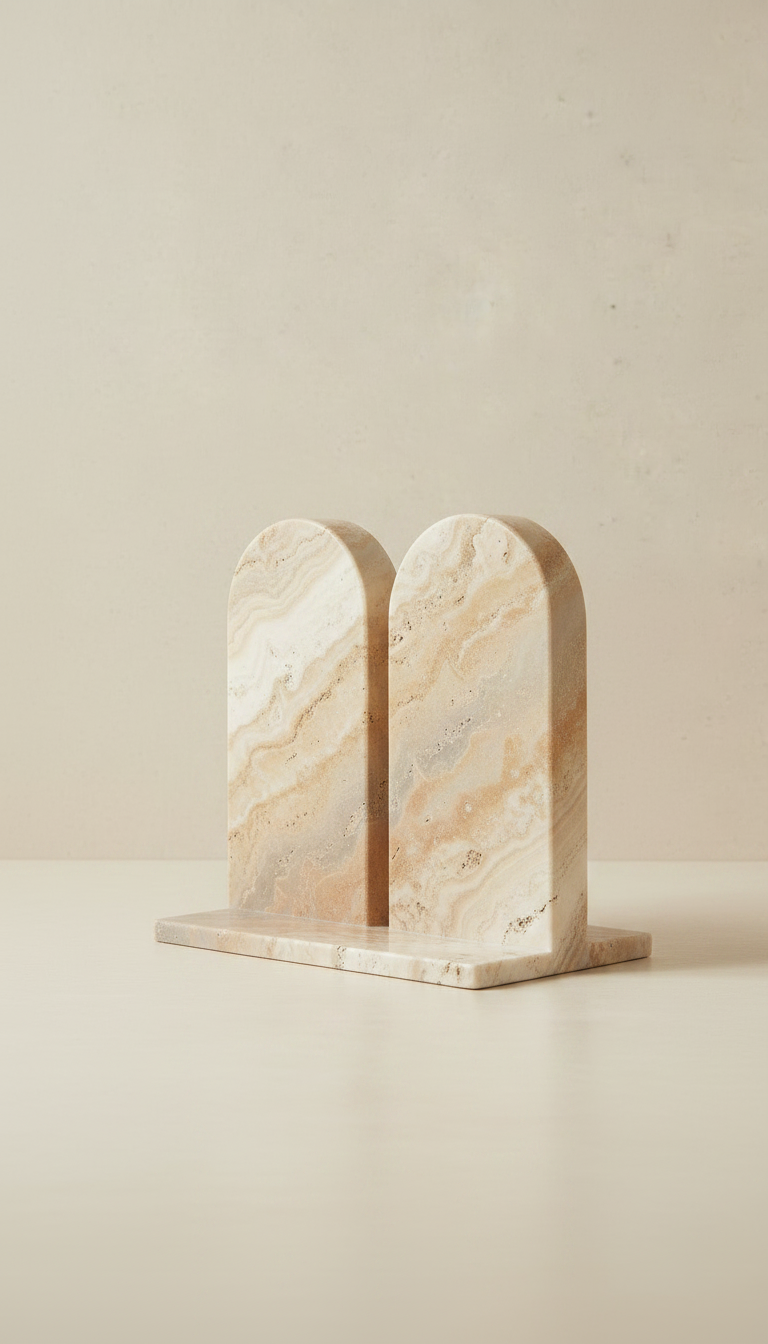 Minimalist Travertine Bookends, view 2