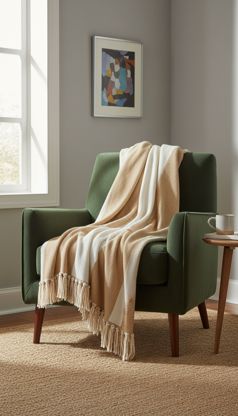 Textured throw blanket, styled in a room