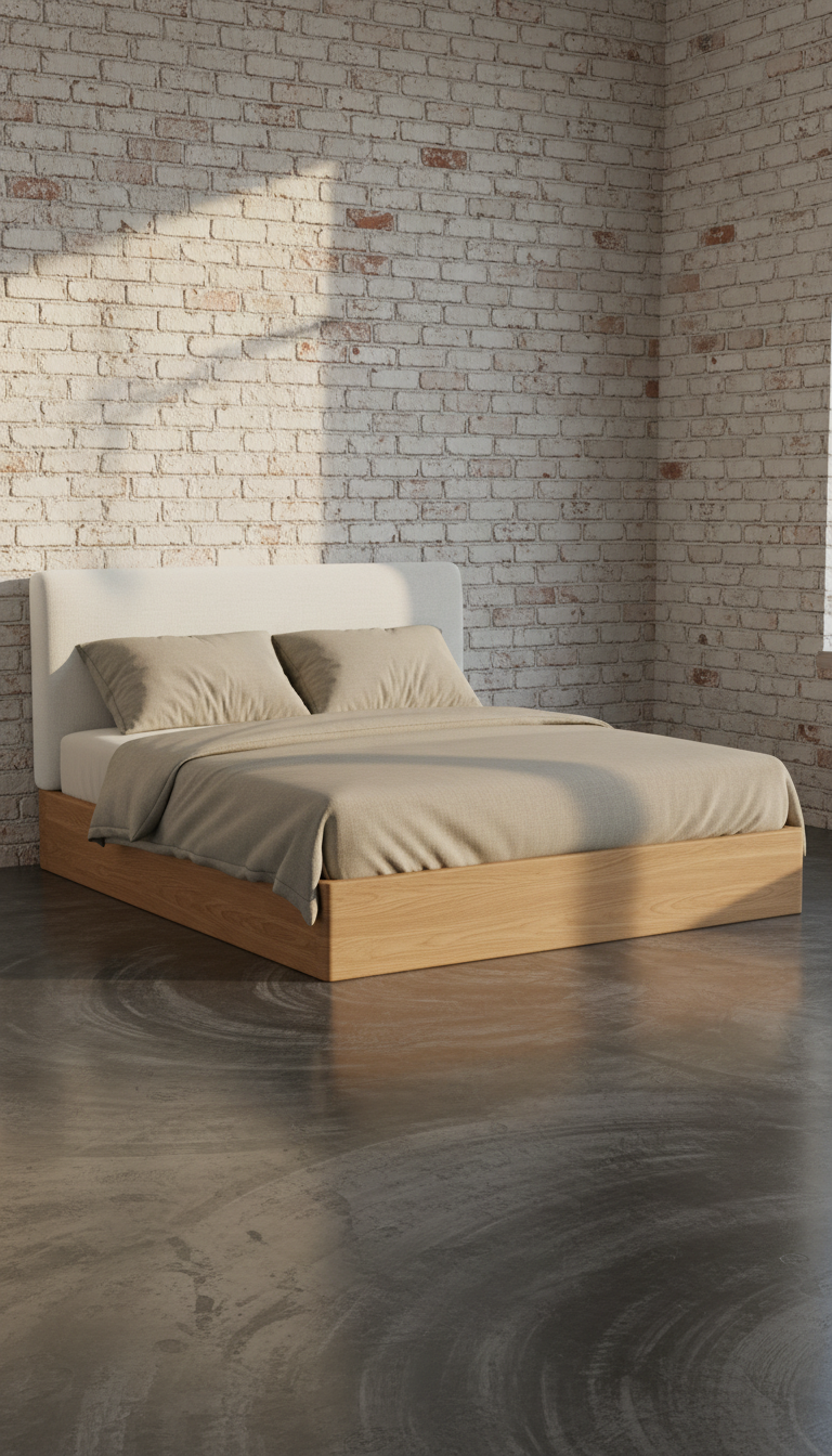 Noor Upholstered Platform Bed – styled in a room