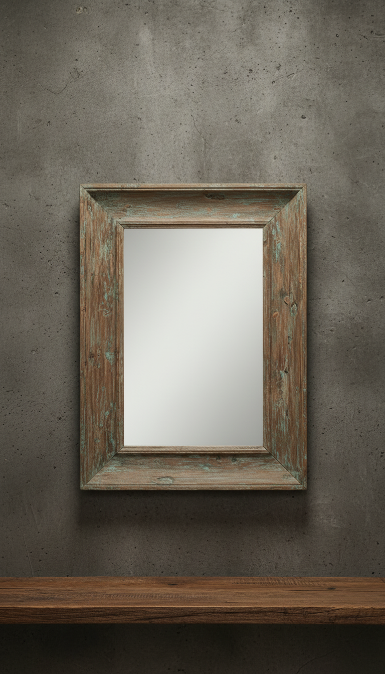 Patina Wood Wall Mirror – styled in a room