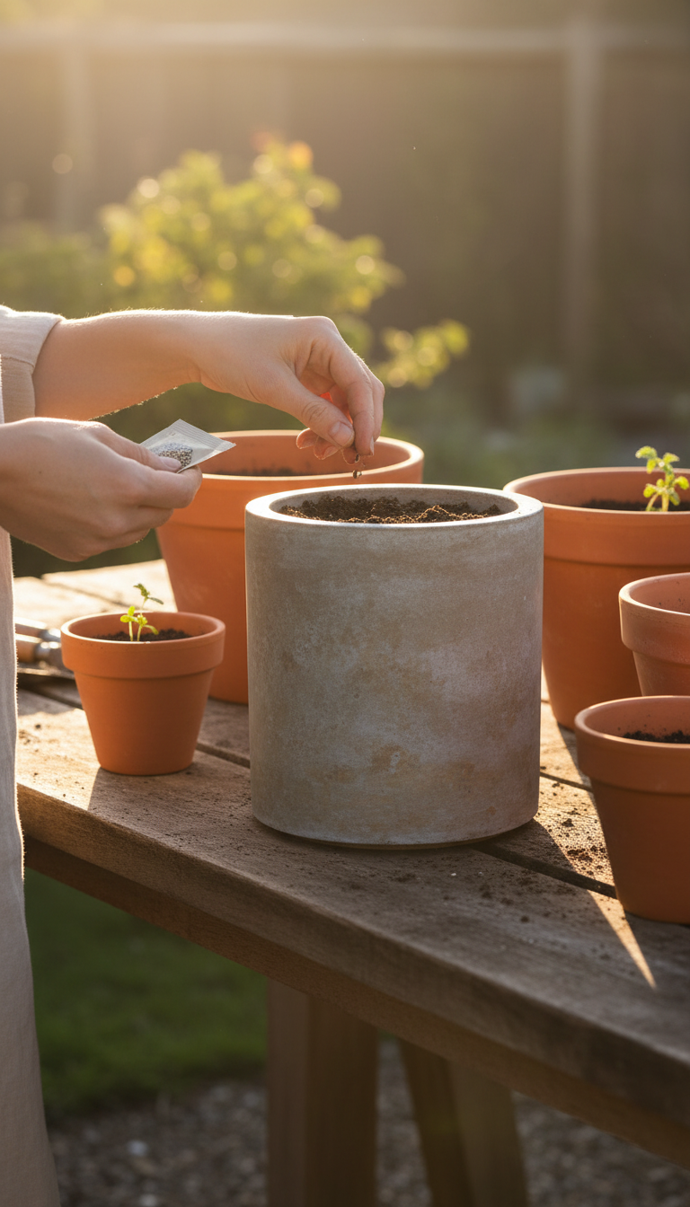 Stone Grey Cylindrical Planter, view 3
