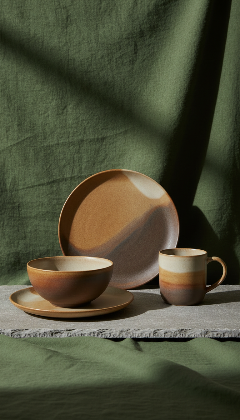 Handmade Stoneware Dinner Set – styled in a room