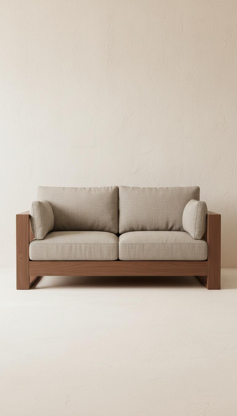 Linen Sofa with Walnut Frame