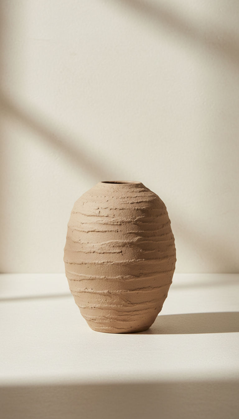 Textured Ceramic Vase in Warm Taupe