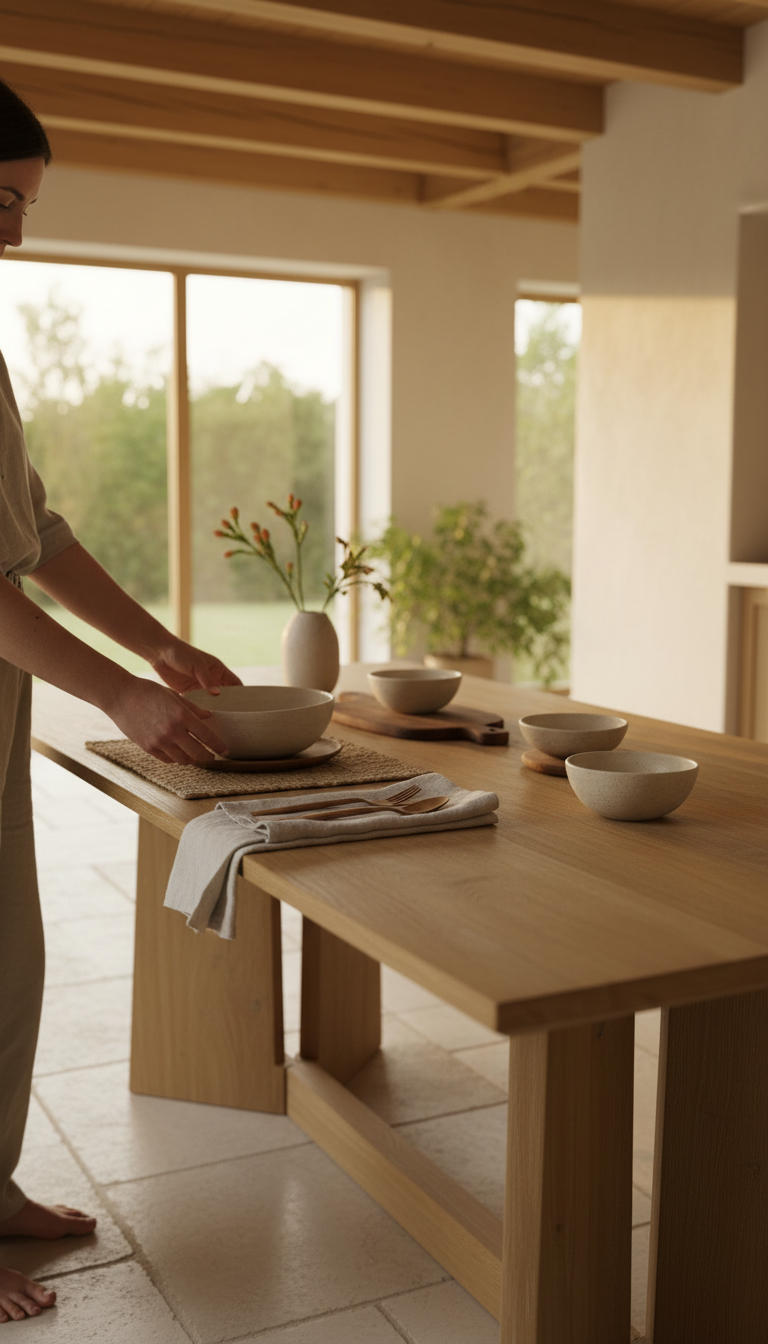 Teak Wood Dining Table with Tapered Legs – close-up detail