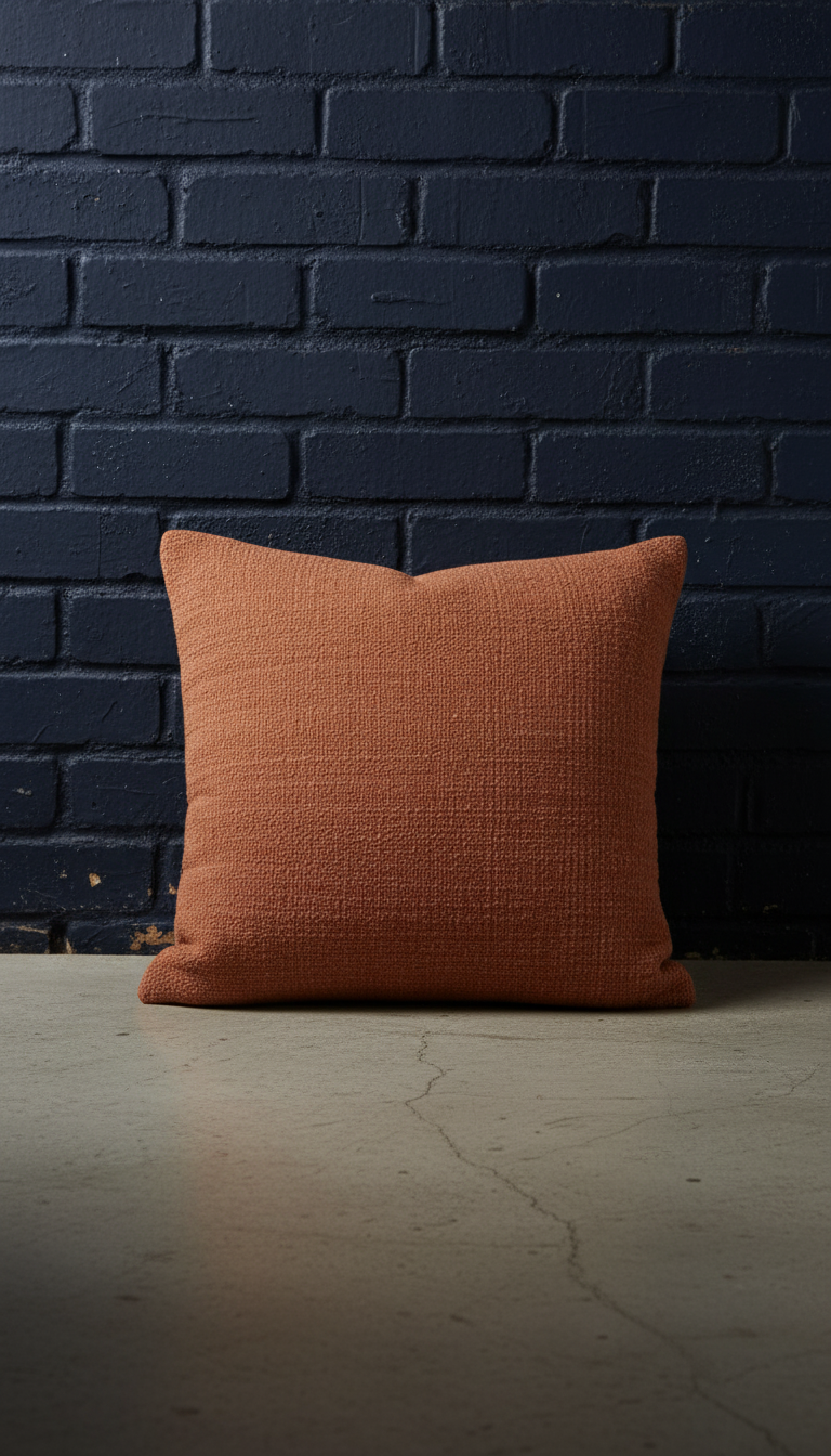 Terracotta throw pillow, styled in a room