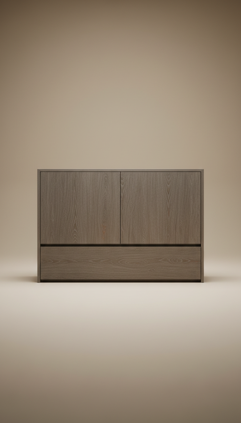 Minimalist Storage Console in Weathered Oak Finish