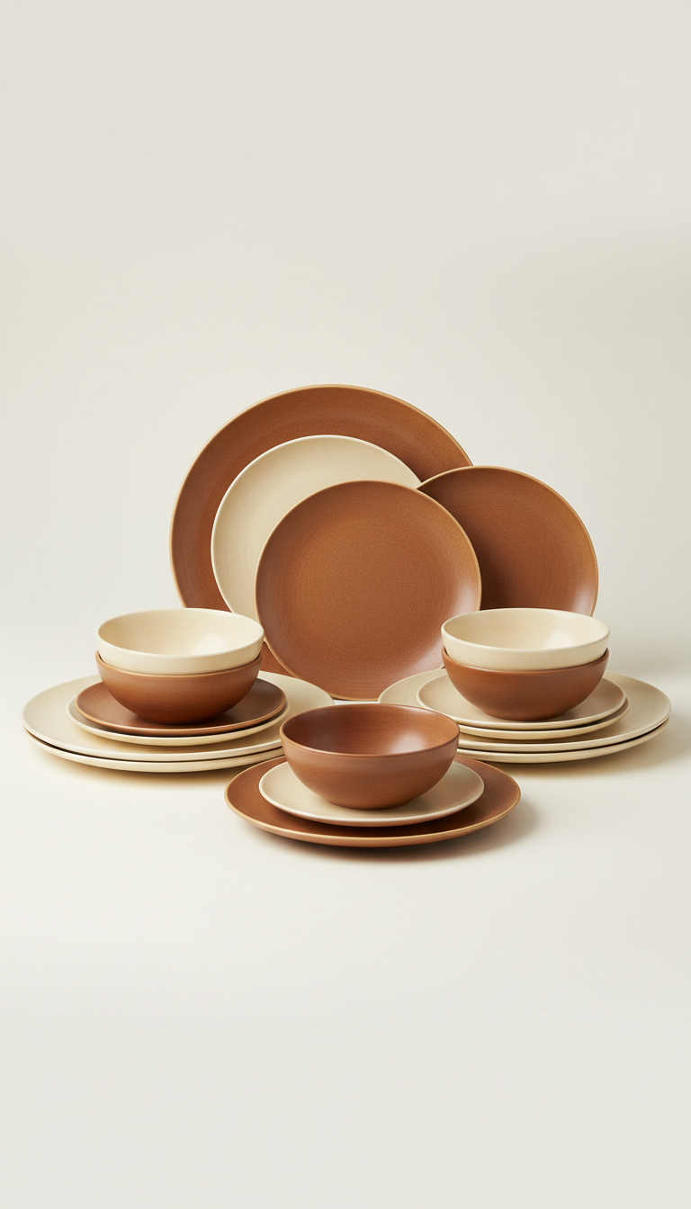 Ivory & Chestnut Stoneware Dinner Set