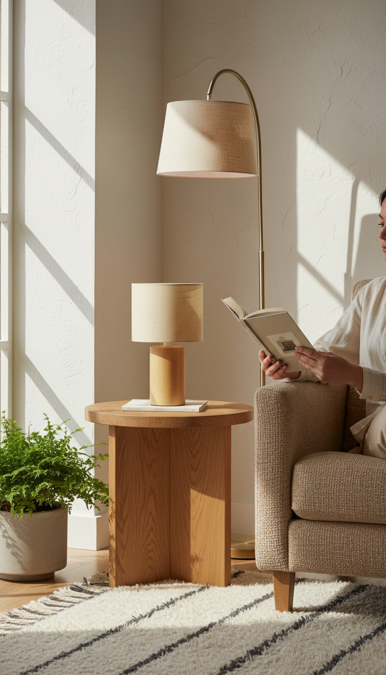 Honey Linen Bedside Lamp – close-up detail