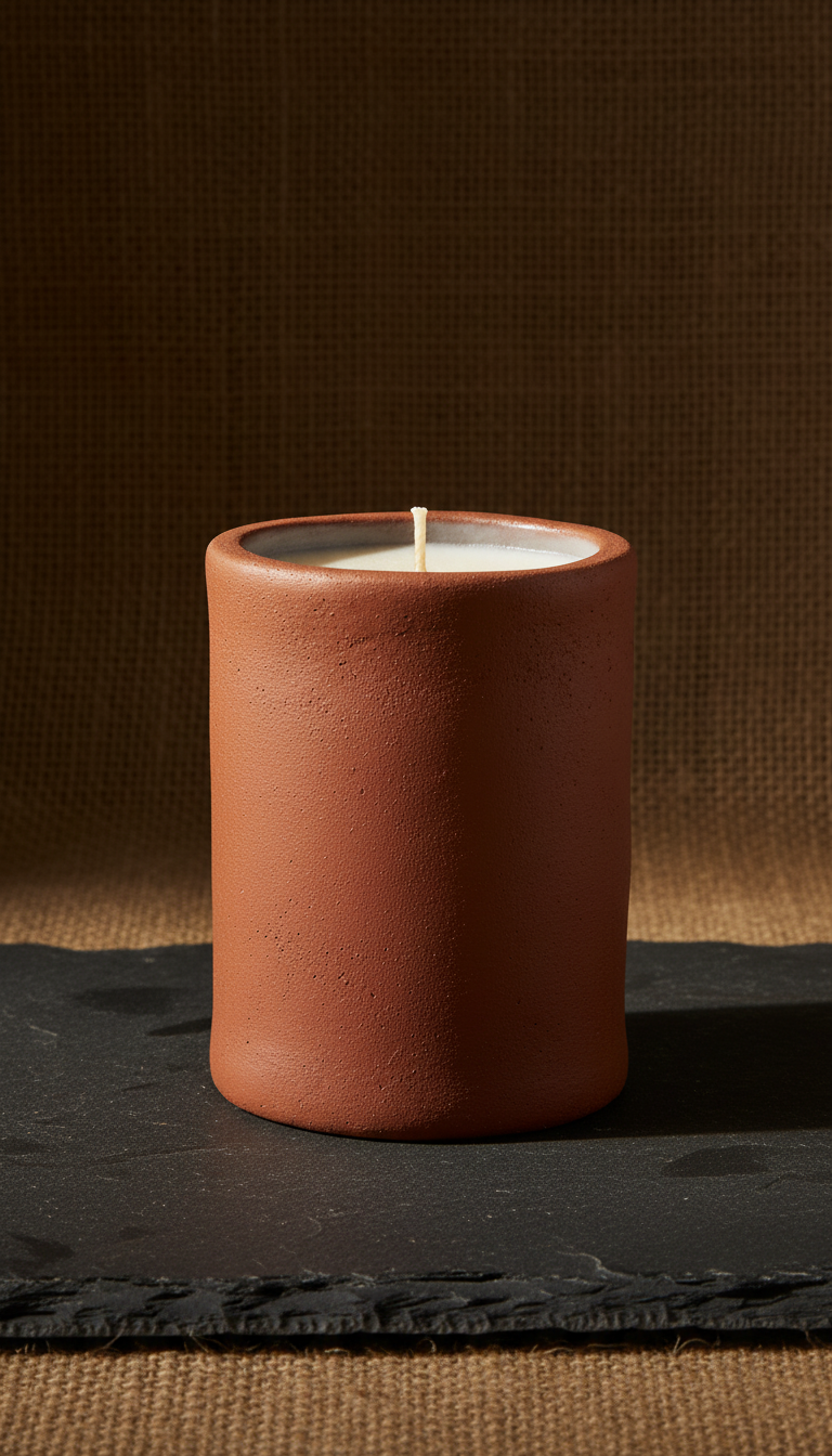 Rust Clay Pillar Candle, view 2