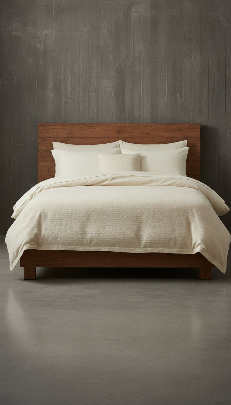 Porcelain White Cotton Bedding Set – styled in a room