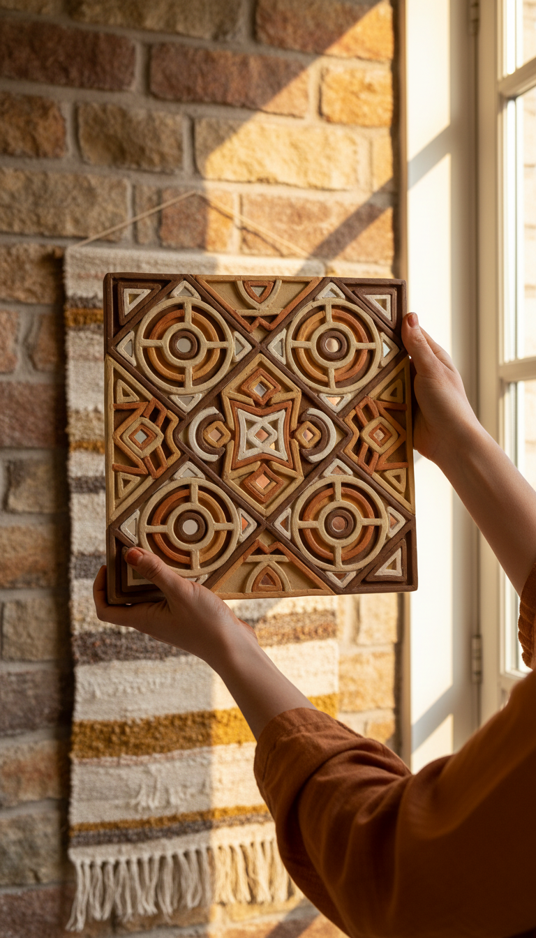 Geometric Lippan Art Mural – close-up detail