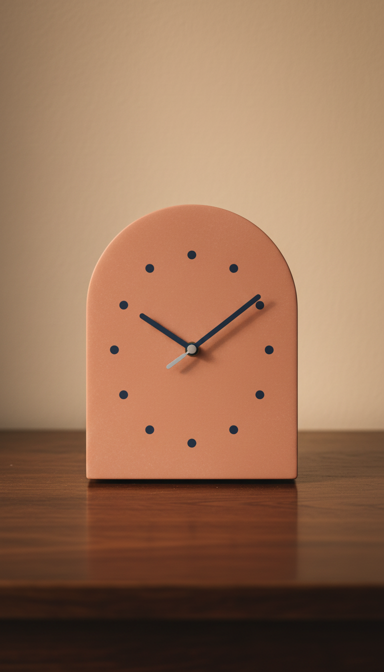 Terracotta Arch Table Clock – styled in a room