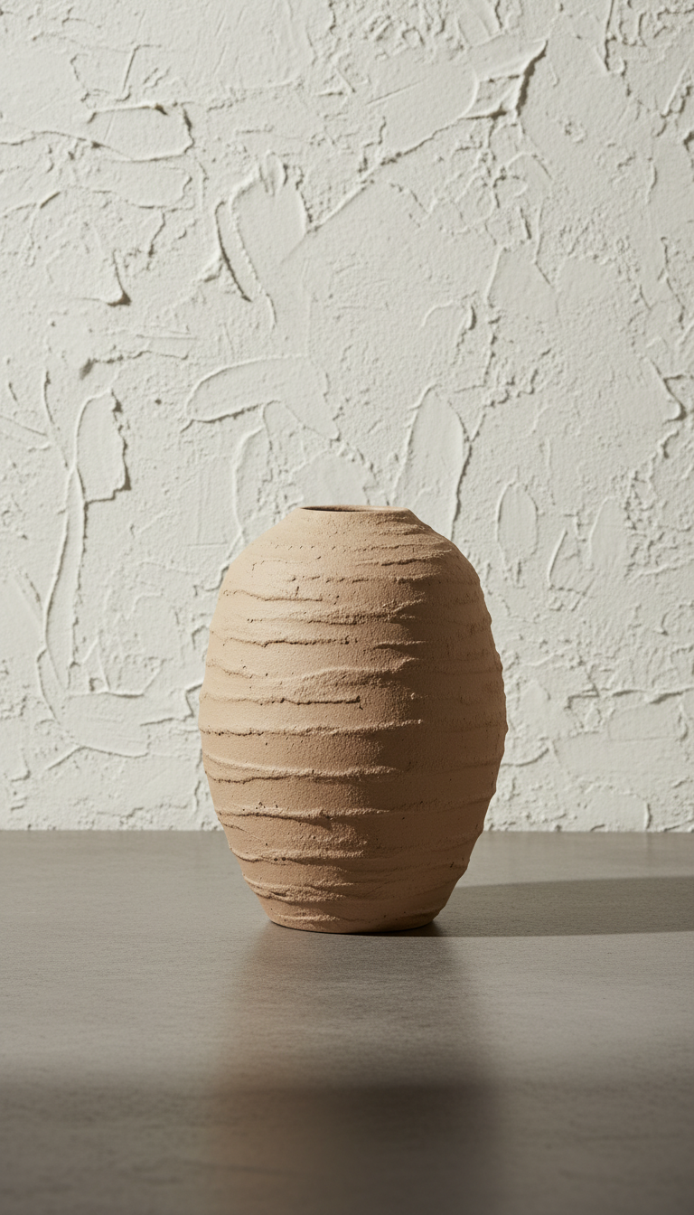 Textured Ceramic Vase in Warm Taupe, view 2