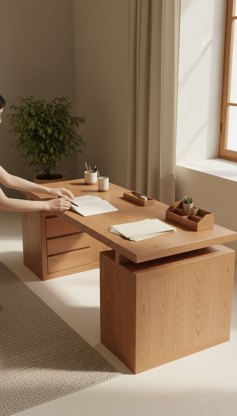 Solid Wood Study Table with Drawer – close-up detail