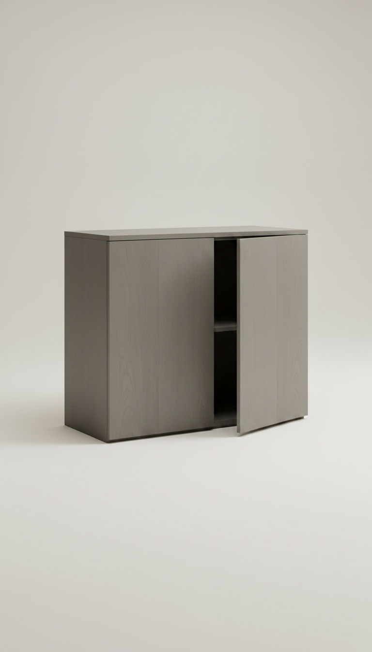 Stone Grey Storage Cabinet – styled in a room