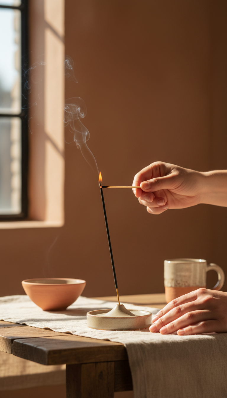 Incense Sticks with Ceramic Holder – close-up detail