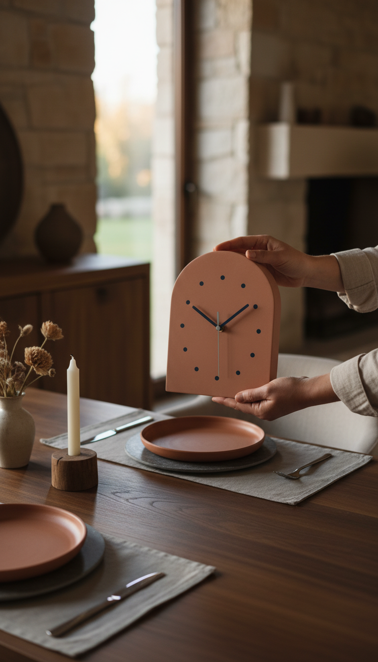 Terracotta Arch Table Clock – close-up detail