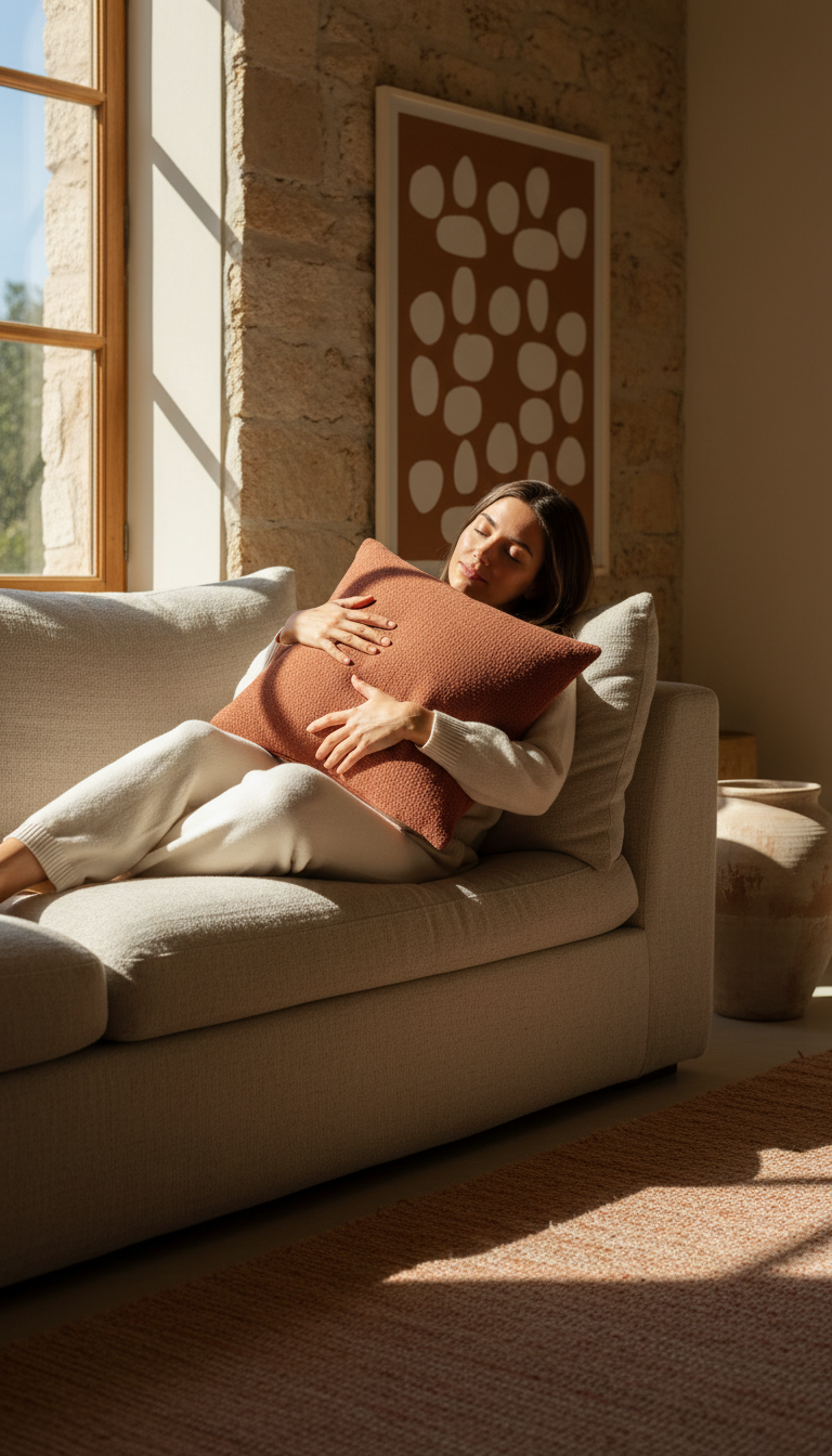 Terracotta throw pillow styled at home