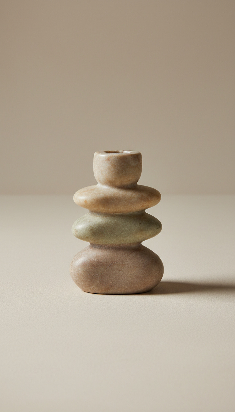 Sculptural Marble Candle Holder Duo