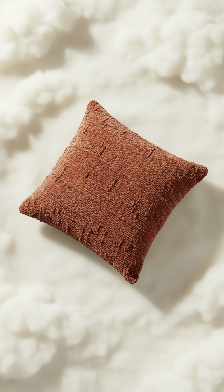 Terracotta throw pillow, alternate angle
