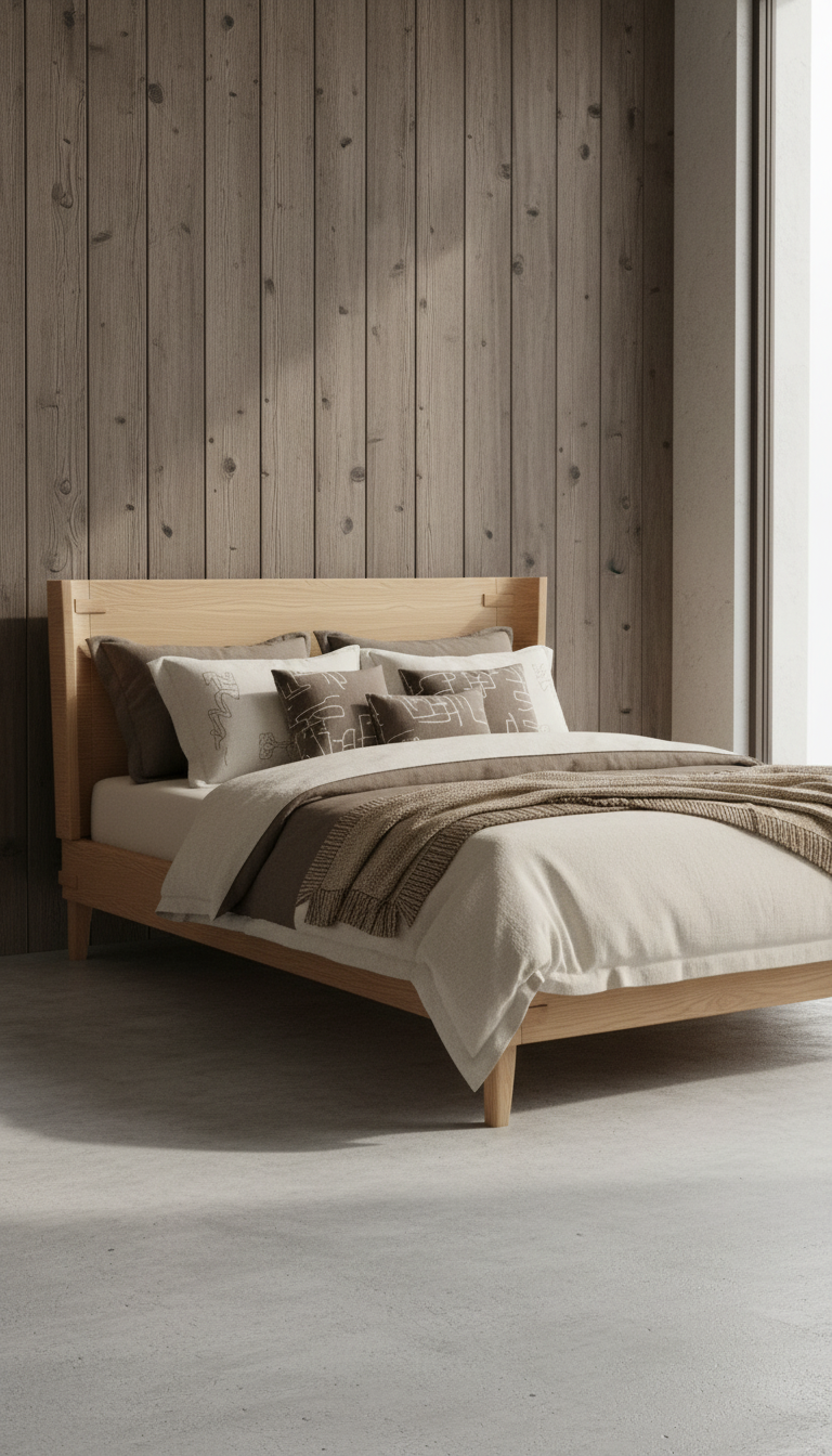 Aurelia Solid Wood Bed with Sculpted Headboard – styled in a room