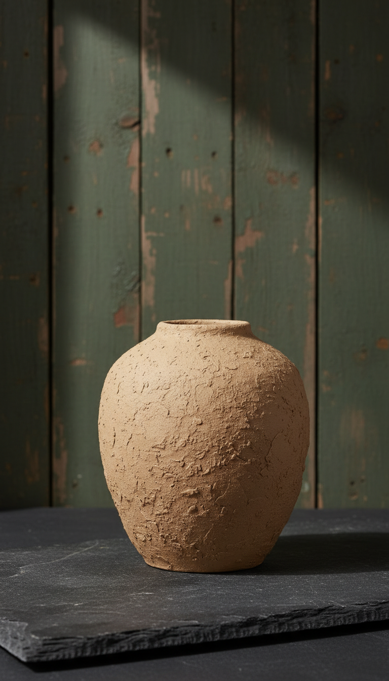 Honey clay ceramic vessel, styled in a room