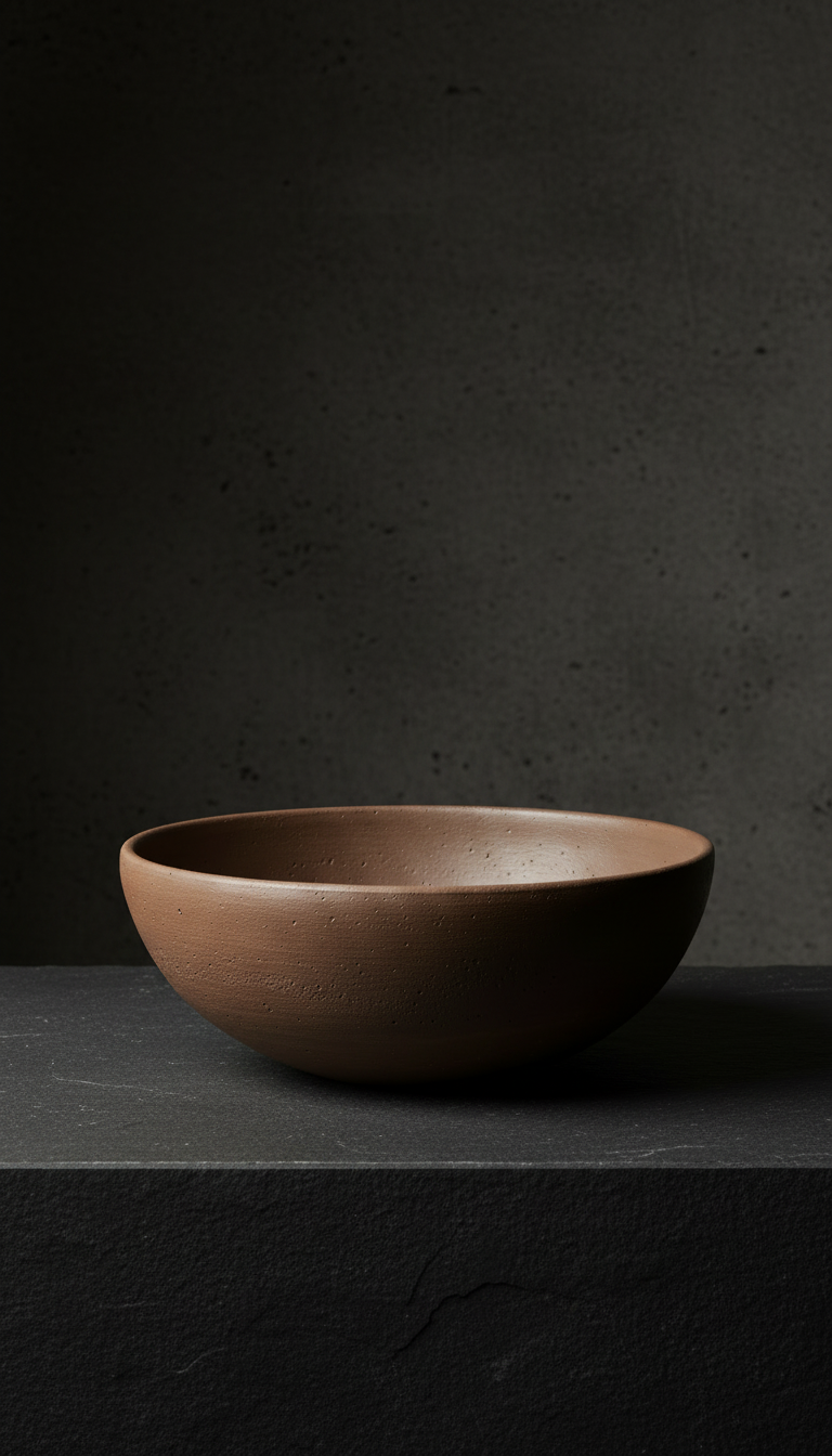 Espresso clay serving bowl, styled in a room