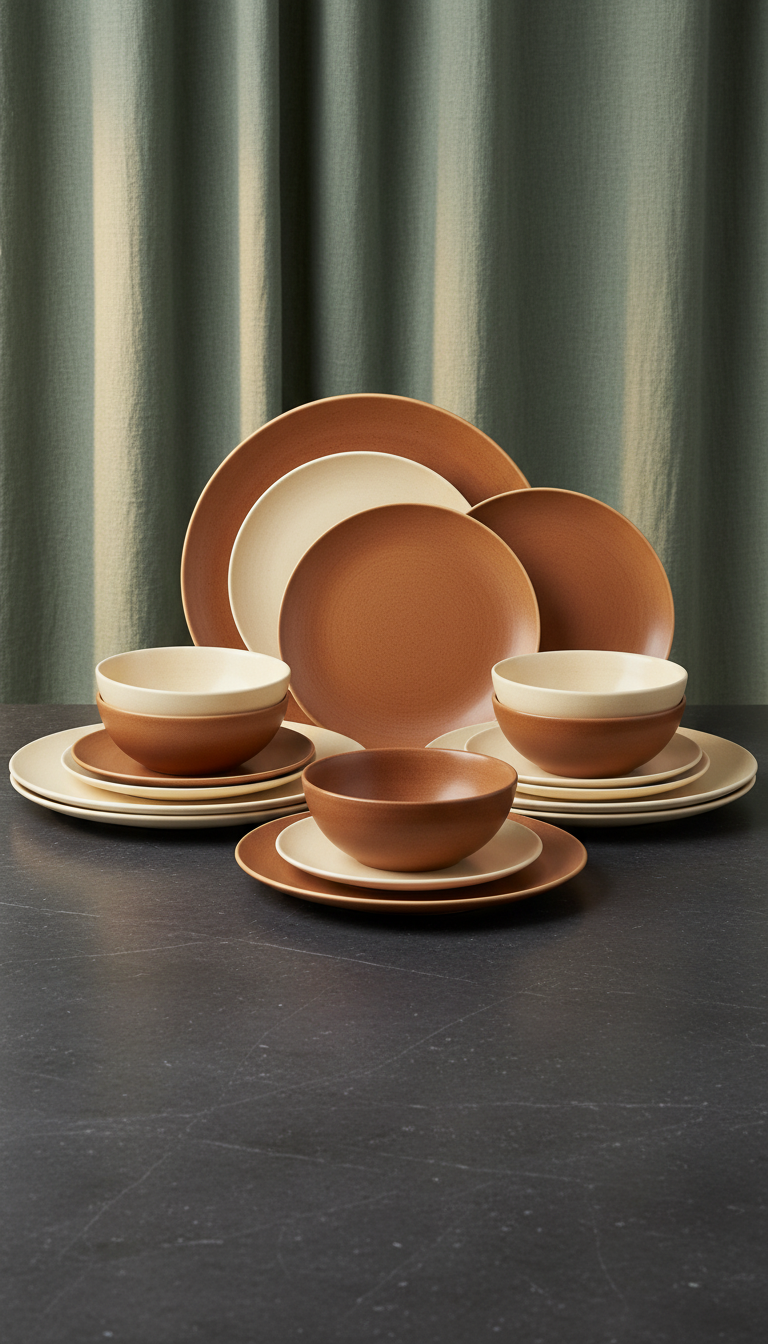 Ivory & Chestnut Stoneware Dinner Set – styled in a room