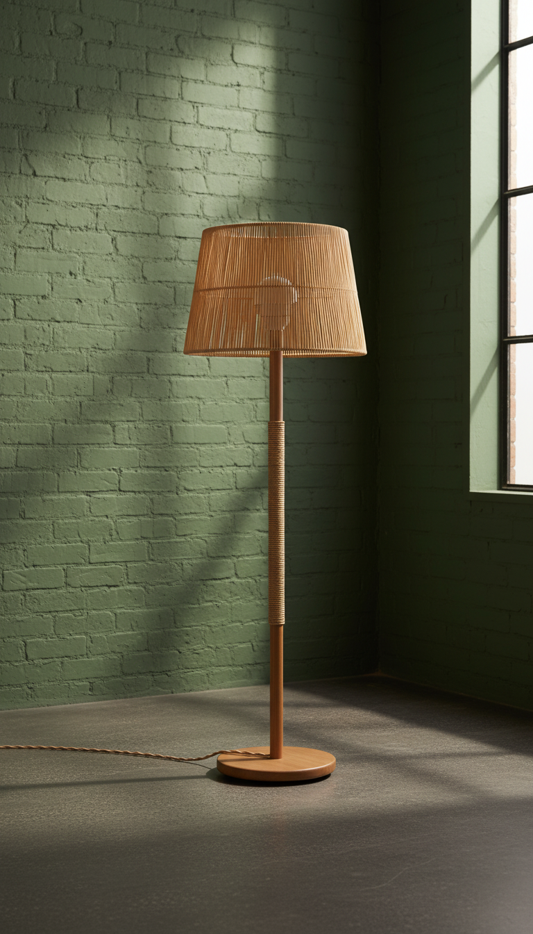 Oak and Rattan Floor Lamp, view 2