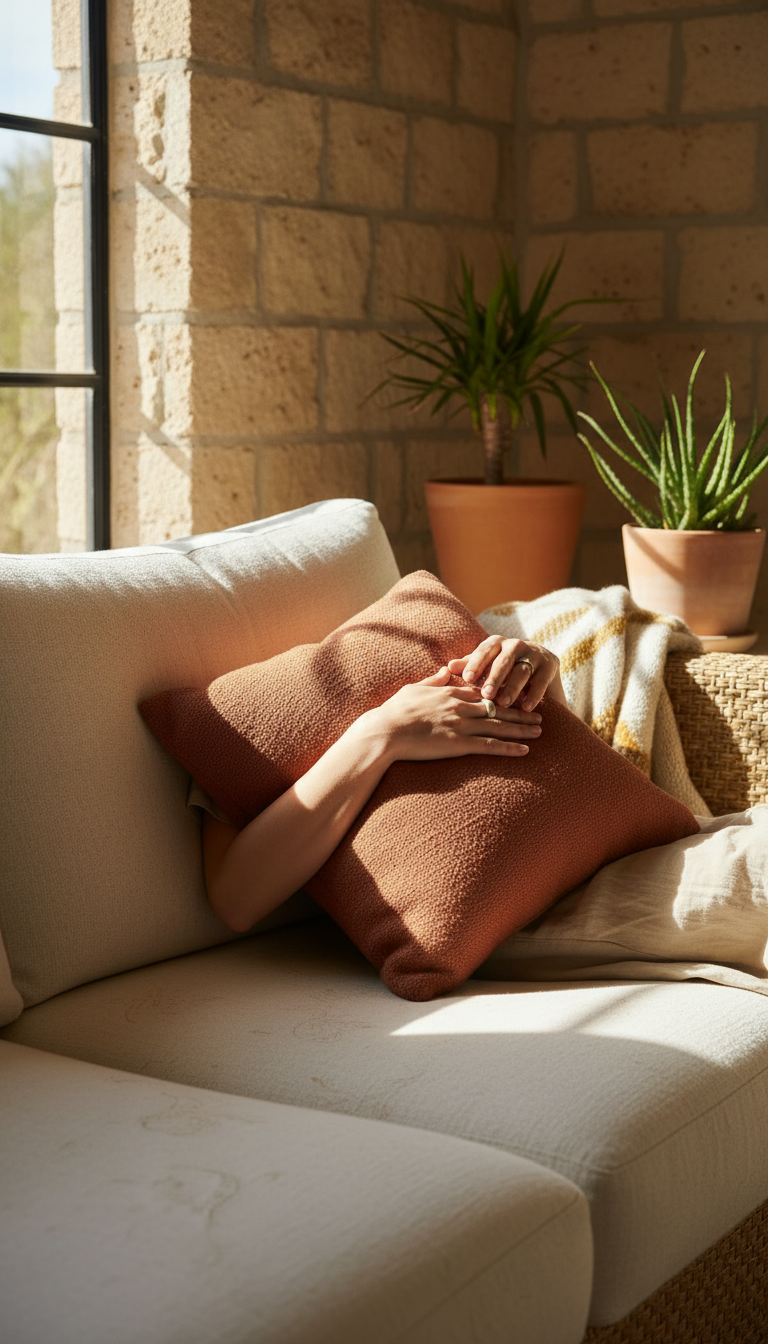 Terracotta clay cushion styled at home