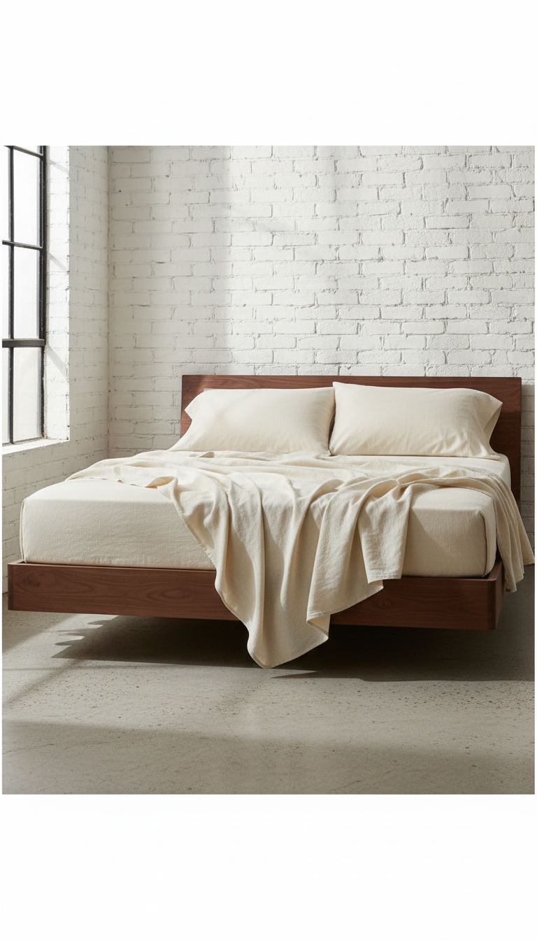 Pure Linen Bedsheet Set – Cream – styled in a room