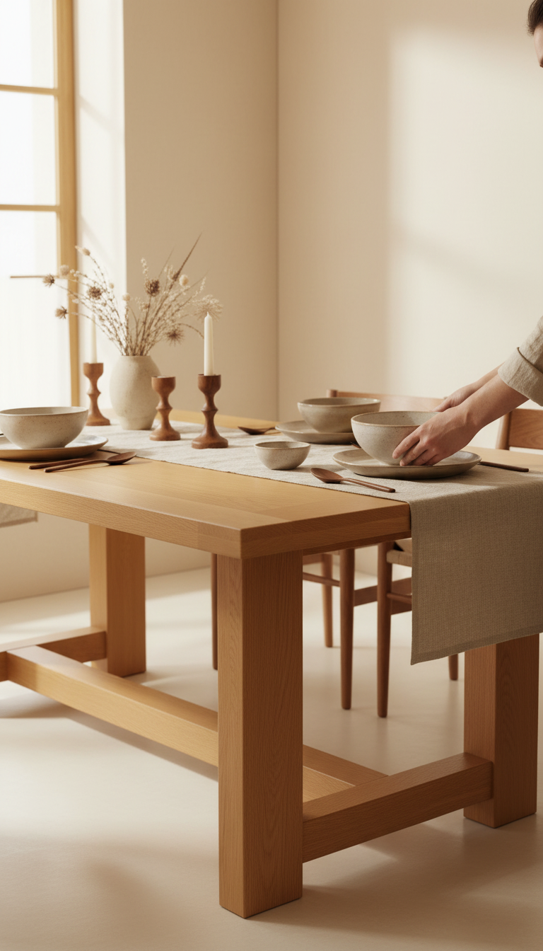 Oak Dining Table with Trestle Base, view 3