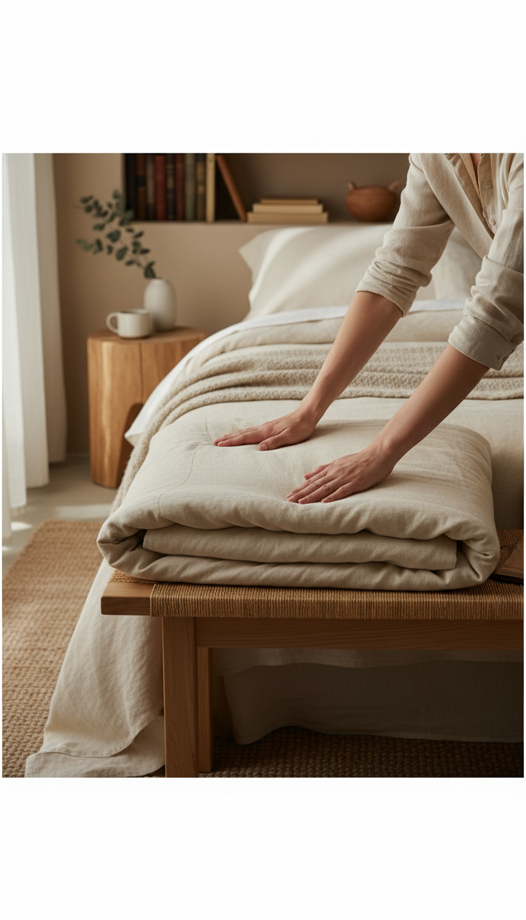 Pure Linen Bedsheet Set – Cream – close-up detail