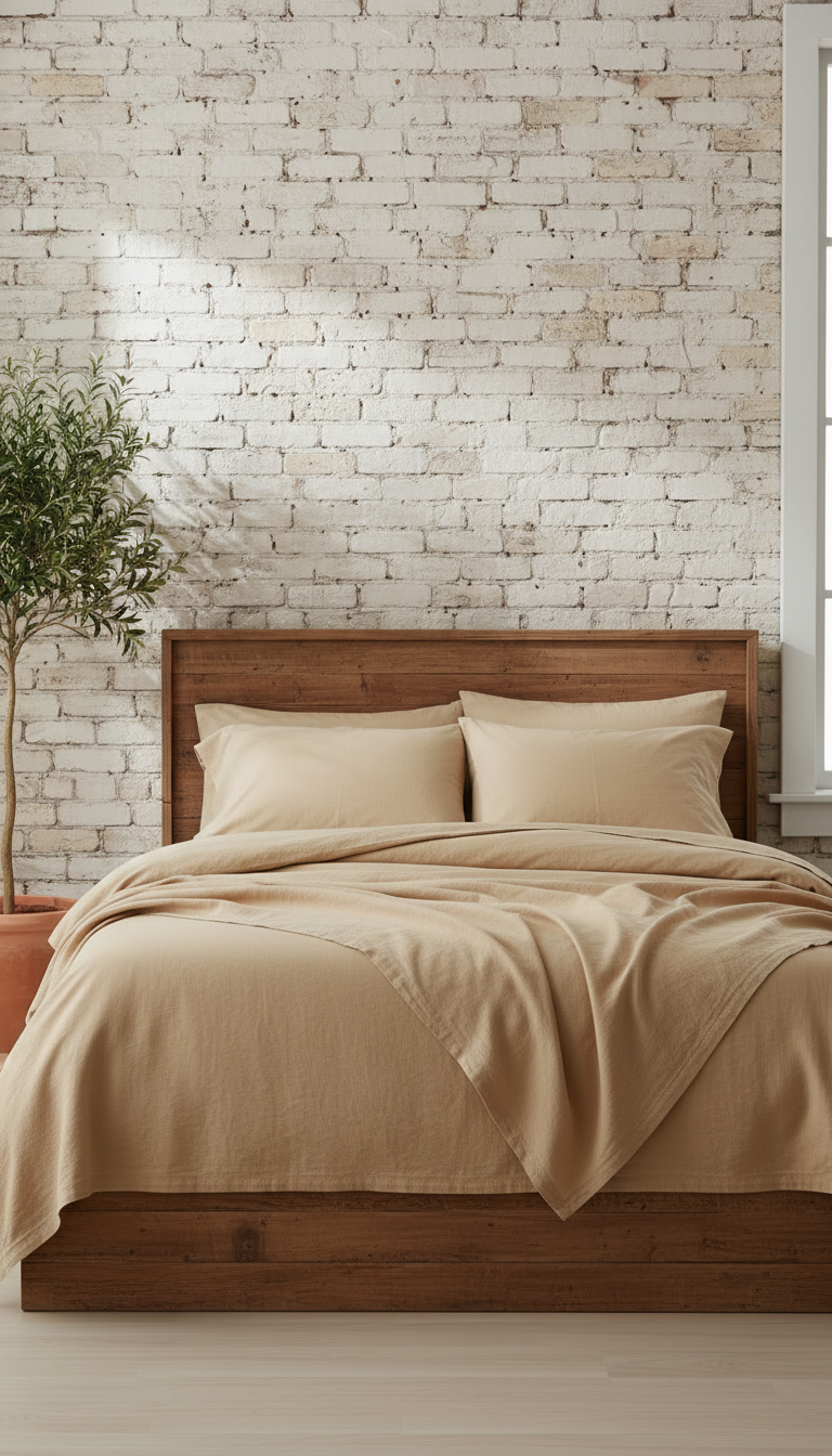 Organic Cotton Bedsheet Set – Wheat – styled in a room