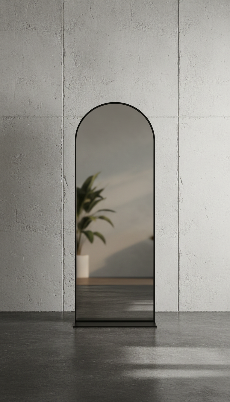 Full Length Standing Mirror – Black Metal – styled in a room