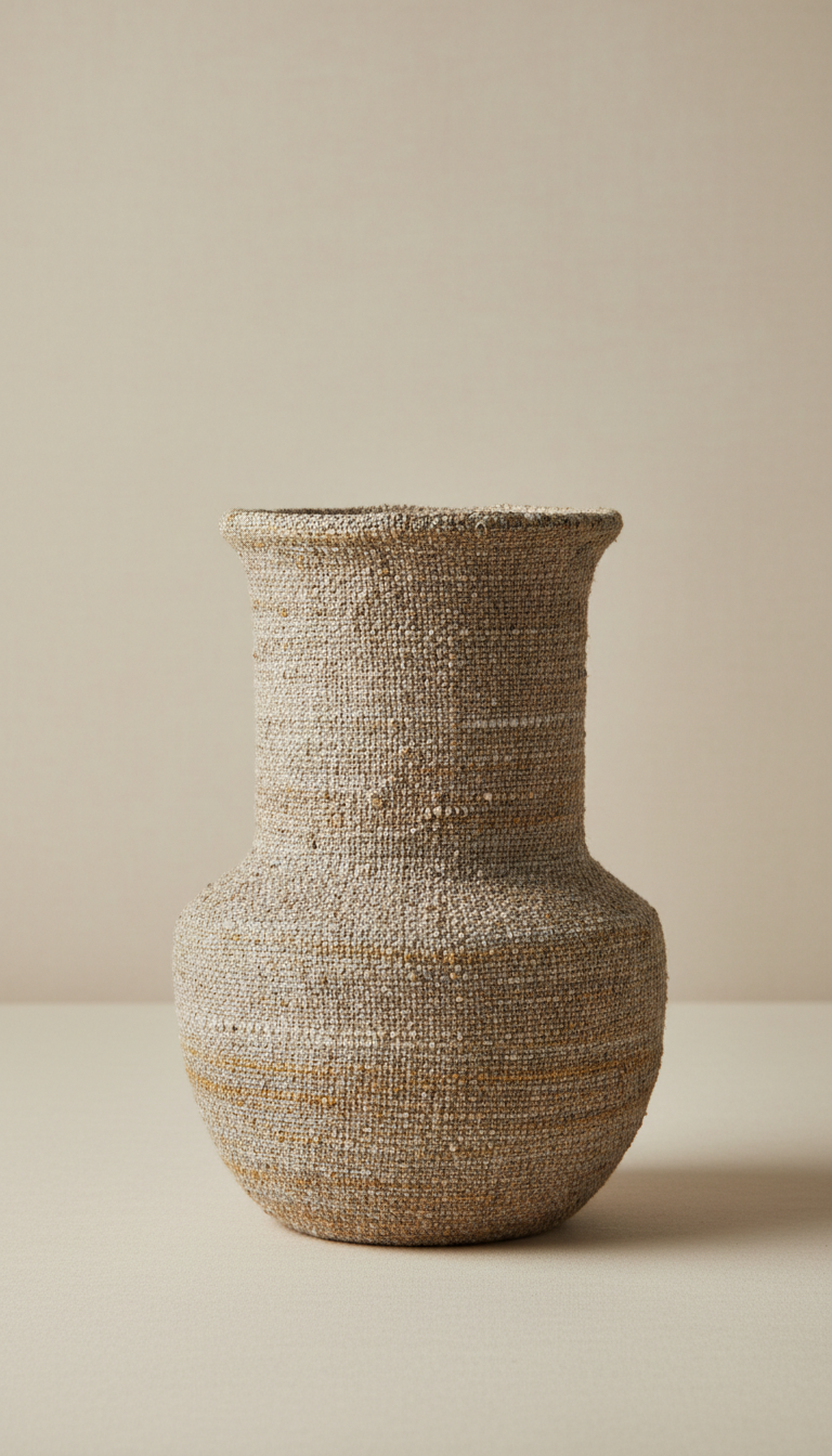 Stoneware vessel with a woven-texture finish