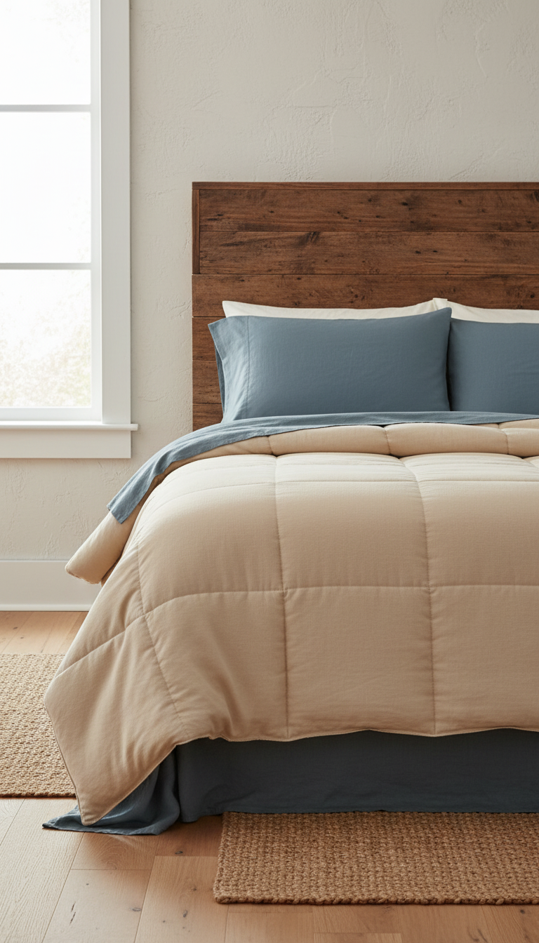 Organic Cotton Comforter – Pale Almond – styled in a room