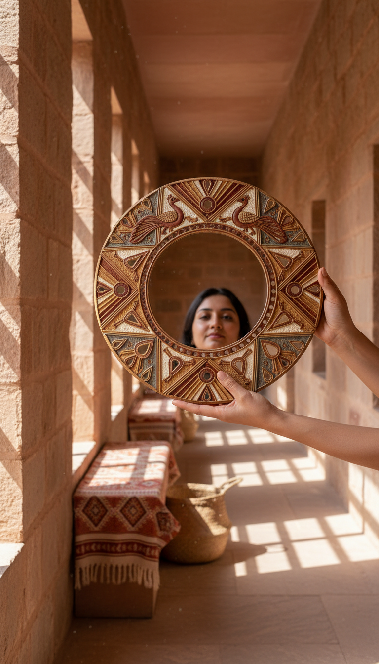 Lippan Art Round Wall Mirror – close-up detail