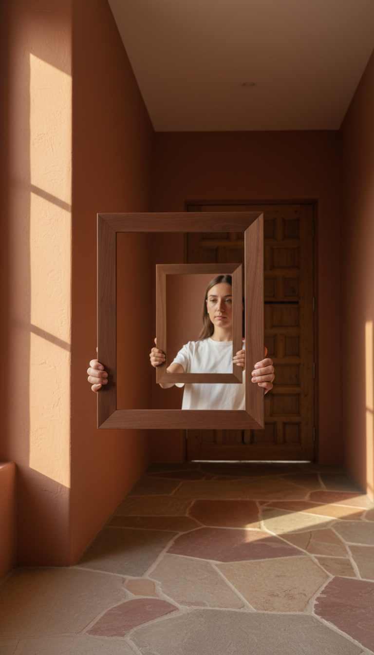 Rectangular Mirror with Walnut Brown Frame, view 3