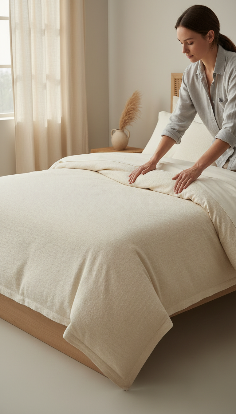 Porcelain White Cotton Bedding Set – close-up detail