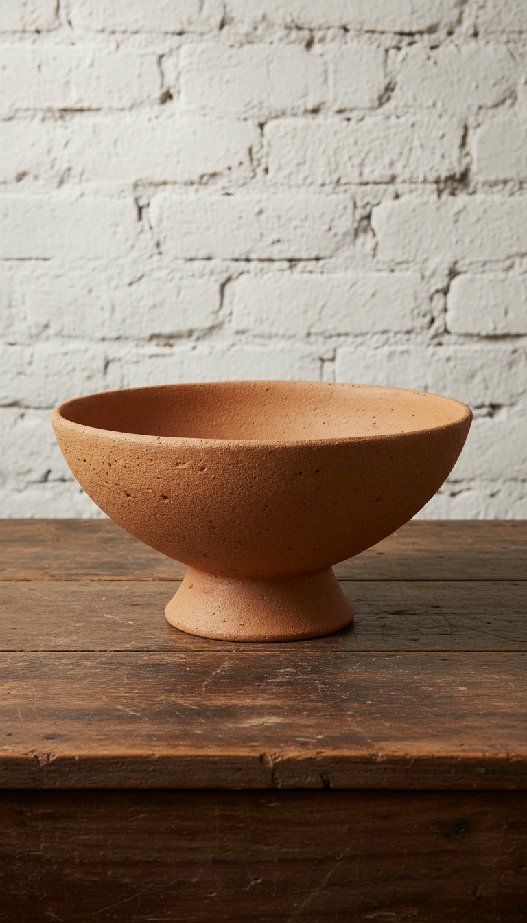 Handcrafted terracotta serving bowl, styled in a room